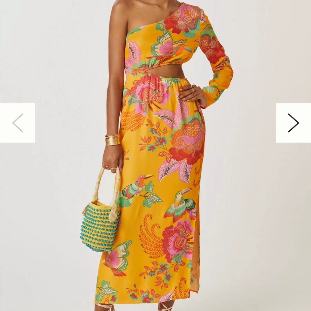 ANTHROPOLOGIE FARM RIO SINGLE-SHOULDER PRINTED MAXI DRESS size medium